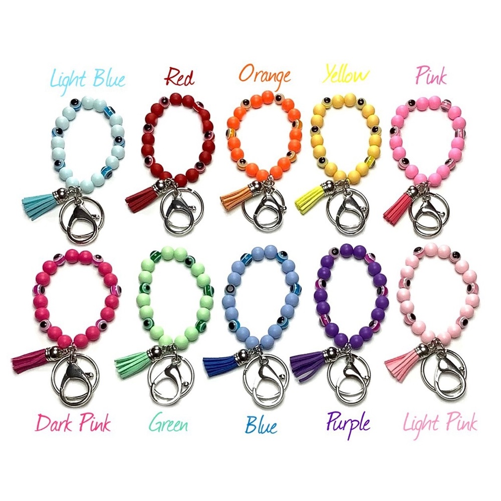 Evil Eye Stretch Bead Tassel Keychain Bracelet
